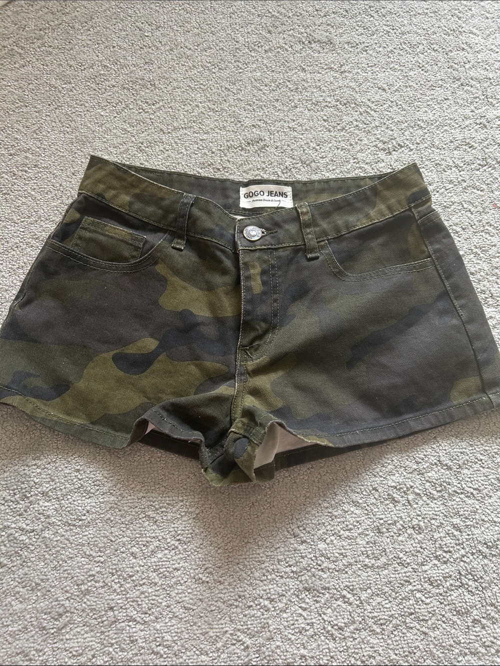 Gogo Jeans Women's Camo Denim Shorts — Olive Green